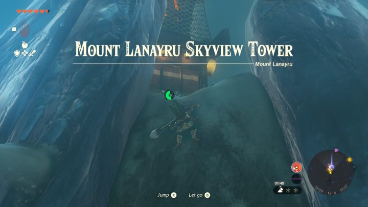 This Skyview Tower is located at the top of a mountain in the snow land - Zelda TotK: Skyview Tower Map - Secrets and Collectibles - Zelda Tears of the Kingdom Guide
