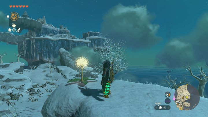 The mysterious flower is located on one of the snow-covered peaks of Great Sky Island - Zelda TotK: How to catch a Dandelion? - FAQ - Zelda Tears of the Kingdom Guide