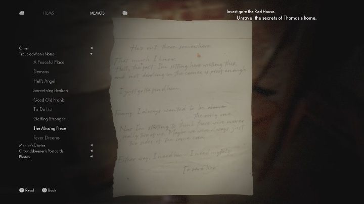 You will find this note from a troubled man in the basement of Thomas' house - The Medium: Notes from a troubled man - list - Secrets and Collectibles - The Medium Guide