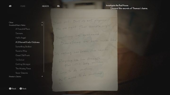 You'll find this note from a troubled man on the wooden dresser, right under the white stool - The Medium: Notes from a troubled man - list - Secrets and Collectibles - The Medium Guide