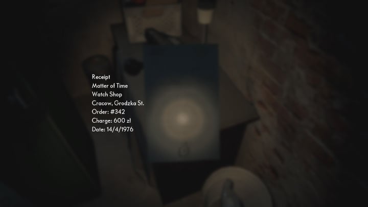 In the left part of the basement you will find a receipt for a pocket watch - The Medium: Basement - walkthrough - Walkthrough - The Medium Guide