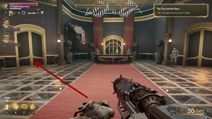 When you get to the upper floor, head to the door located to the left of the office entrance - The City and the Stars | The Outer Worlds Walkthrough - Phines questline - The Outer Worlds Guide