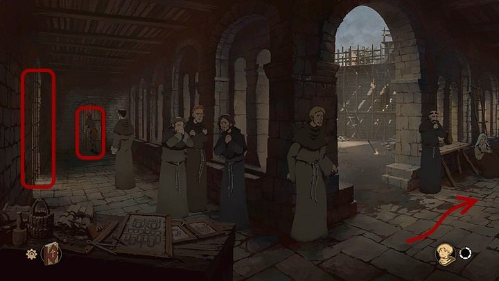 Go to the passage on the left and try to open the grate (to the left from the door near which Jack stands) - Chapter Thirteen - The Fleece Fair (Kingsbridge - a few weeks later) - Book Two: Sowing the Wind - The Pillars of the Earth Game Guide