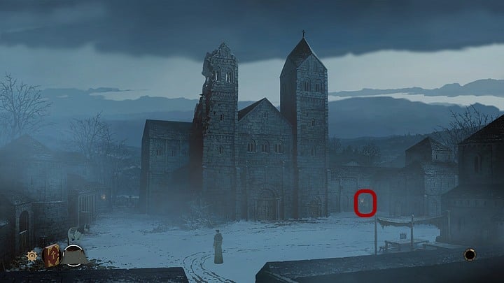 Since the main gates of the cathedral are closed, go to the cloister (on the right hand side) - Chapter One - Philip - Book One: From the Ashes - The Pillars of the Earth Game Guide