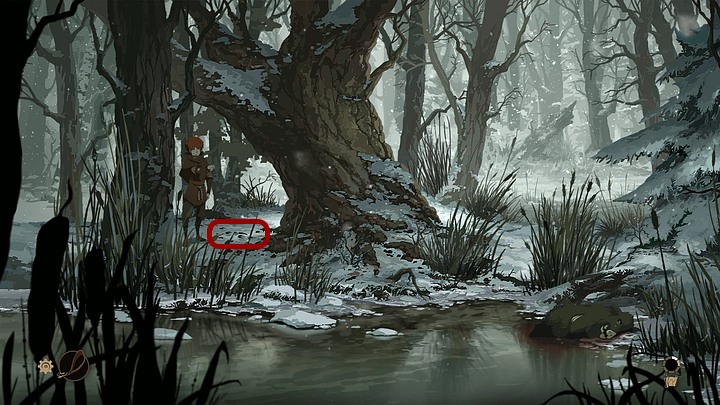 Playing as Jack, walk leftwards around the big tree that grows right beside the river - Chapter Two - Jack - Book One: From the Ashes - The Pillars of the Earth Game Guide