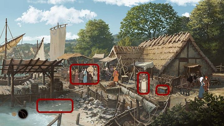 In the port of Cherbourg, you play as a Jack - Chapter Fifteen - The Journey (Cherbourg; Tours; Puente la Reina; Santiago de Compostela; Toledo; Paris) - Book Three: Eye of the Storm - The Pillars of the Earth Game Guide