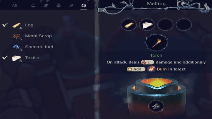 Torch recipe: 1x Textile + 1x Log - The Serpent Rogue: Tool and weapon recipes and descriptions - Tools - The Serpent Rogue Guide