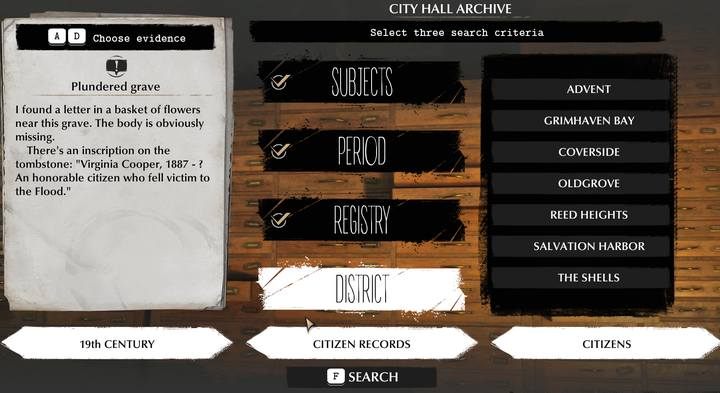 After the investigation in the cemetery is completed, go to the Town Hall to access the archives - Rest in Peace | The Sinking City walkthrough - Side cases - The Sinking City Guide