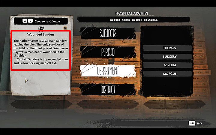 The first step is to choose the correct position from the collected evidence - How to use archives in The Sinking City? - FAQ - The Sinking City Guide