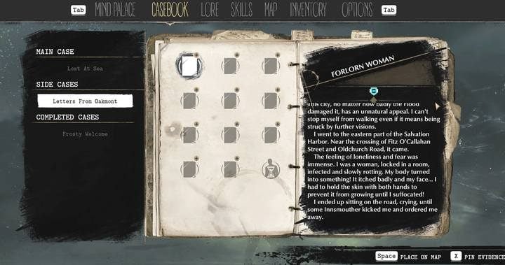 Open the log to find an entry with details about the mission - Letters From Oakmont | The Sinking City walkthrough - Side cases - The Sinking City Guide