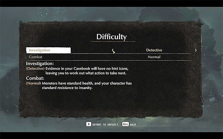 Even before beginning the game you can adjust the difficulty level of investigation - Conduct of investigations in The Sinking City - Basics - The Sinking City Guide
