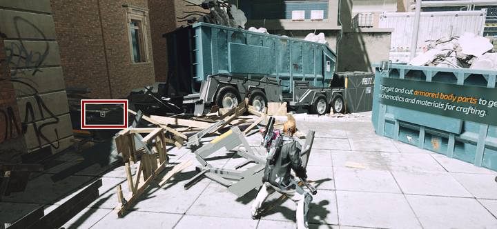 Immediately after the start of the game in Jericho, moving from the first MedBay, destroy the boxes on the left and collect the Audiolog from the sidewalk - Jericho - Downtown | Audiologs in The Surge 2 - Audiologs - The Surge 2 Guide