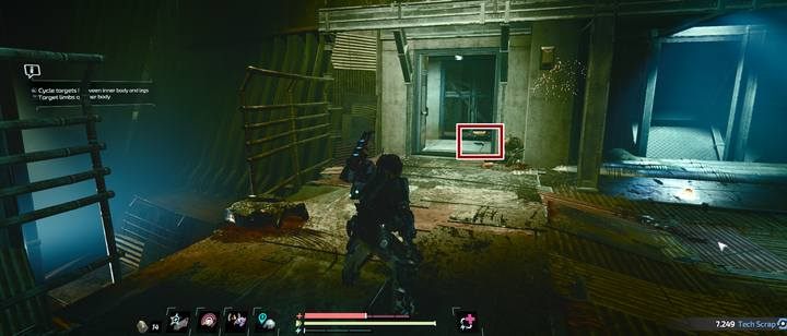 Before entering the battlefield with Little Johnny, but after defeating him, you must use the EMP to open the door - Port Nixon | Audiologs in The Surge 2 - Audiologs - The Surge 2 Guide