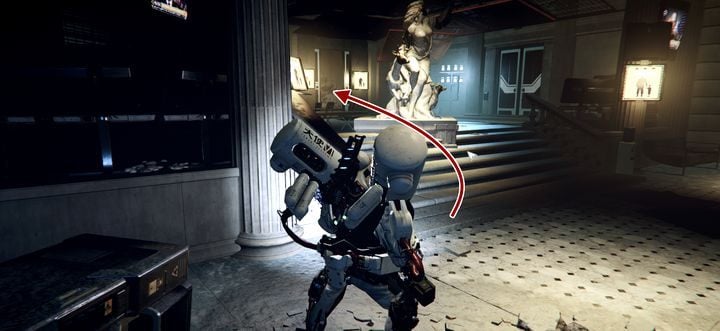 Now head towards the less devastated hall with a statue: two enemies are lurking here - A. I. D Command - The Lost Child | The Surge 2 Walkthrough - Main story - The Surge 2 Guide