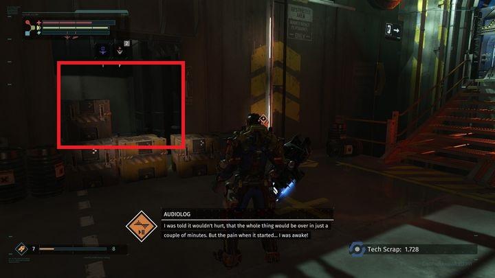 Destroy the obstacle and jump on the lower platform - Central Production B | The Surge Walkthrough - Walkthrough - The Surge Game Guide