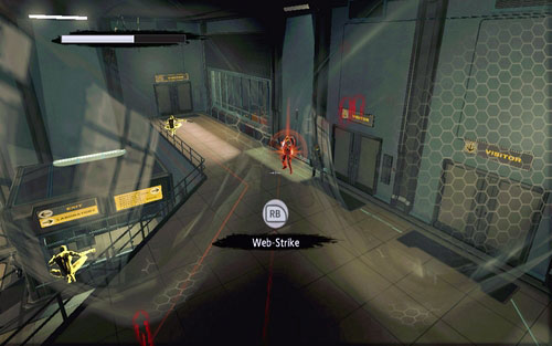 With the guards above taken care of, their companions below should pose too much of a threat - Chapter 07 - Spidey to the Rescue - Walkthrough - The Amazing Spider-Man - Game Guide and Walkthrough