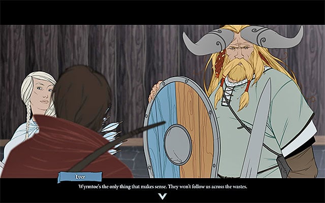 A conversation in one of the villages building - Frostvellr | Chapter 4 - Chapter 4 - The Banner Saga Game Guide