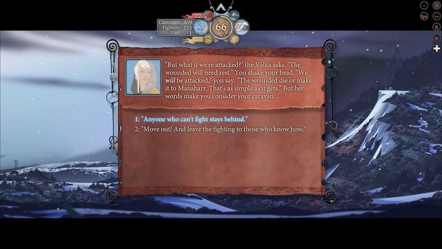 Right after you leave Einartoft, you will have to Take a decision concerning the caravan - Road to Old Ford | Chapter 13 - Chapter 13 - The Banner Saga 2 Game Guide