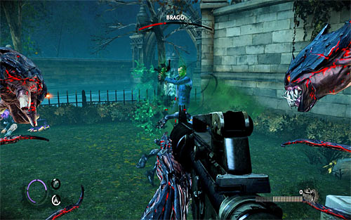 Notice also that Bragg very often performs a fast air attack and if it ends with success, Jackie will be pushed away and will lose many HP - Saying Goodbye - p. 2 - Walkthrough - The Darkness II - Game Guide and Walkthrough