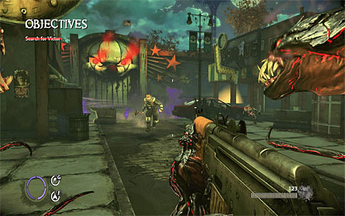 After the fights destroy nearby lamps and approach the gate - Fun and Games - p. 2 - Walkthrough - The Darkness II - Game Guide and Walkthrough