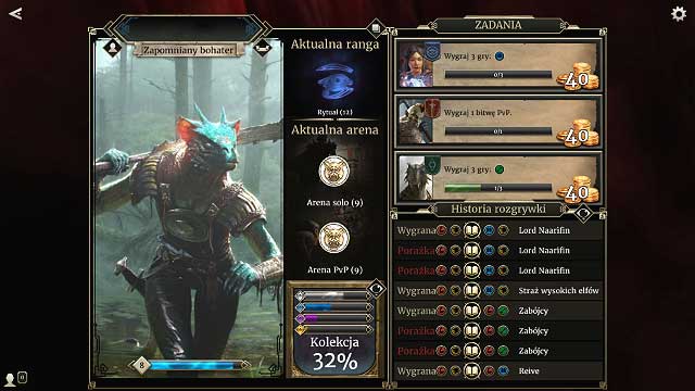 You can access the profile straight from the main menu, by clicking your hero icon in the lower left corner - Rules and tips for beginners - The basics - The Elder Scrolls: Legends Game Guide