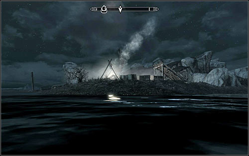 Deekus has set his camp on a small island near the shipwreck (screen above), which means that you have to swim there - Side Contract: Kill Deekus - The Dark Brotherhood quests - The Elder Scrolls V: Skyrim Game Guide