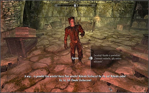 The main character pops out of the coffin soon, what of course will irritate Cicero - Whispers in the Dark - The Dark Brotherhood quests - The Elder Scrolls V: Skyrim Game Guide