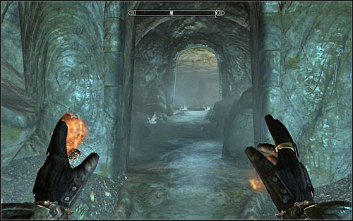 If you chose to go through the gate, you will need to jump down onto the lower level after reaching the new location - Staff of Magnus - p. 2 - College of Winterhold quests - The Elder Scrolls V: Skyrim Game Guide