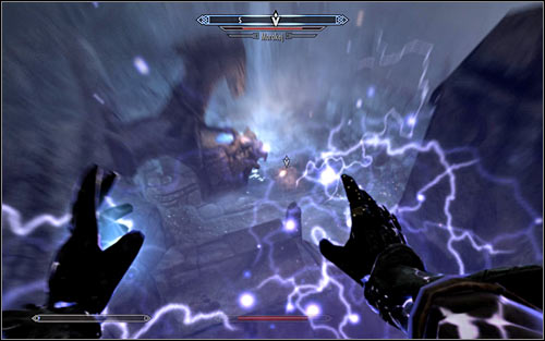 Throughout the fight you will most of all have to keep in mind that the Boss will try to attack you with lightning on a regular basis (screen above) - Staff of Magnus - p. 3 - College of Winterhold quests - The Elder Scrolls V: Skyrim Game Guide