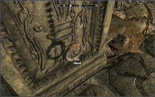 If you have done everything properly, you just need to turn left and interact with the chain hanging there (screen above) - Heading to Alduins Wall | Alduins Wall - Alduins Wall - The Elder Scrolls V: Skyrim Game Guide