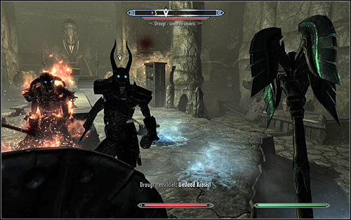 Try to stay away from the southern part of the room for as long as possible, as only then will the Draugr Death Overlord - the main boss of this location - stand from his throne and join the fight (screen above) - The Taste of Death - p. 2 - Daedric quests - The Elder Scrolls V: Skyrim Game Guide