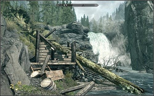 The map shows the Riften bridge and a waterfall, behind which the treasure should be - Treasure Maps (VIII-X) | Side quests - Side quests - The Elder Scrolls V: Skyrim Game Guide