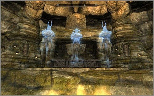 As you enter the next room, you will see three pedestal on which you have to place the amulet fragments - Forbidden Legend - p. 2 | Side quests - Side quests - The Elder Scrolls V: Skyrim Game Guide