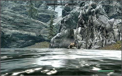The cave entrance can be found in a rather untypical place, as in order to reach it you have to jump into a small pond and swim to it (screen above) - Miscellaneous: Find Finns Lute | The Bards College quests - The Bards College quests - The Elder Scrolls V: Skyrim Game Guide