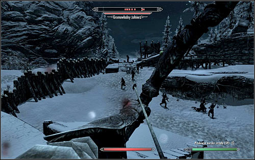 If your character prefers ranged combat, I suggest getting to the left wall as soon as you leave the prison, and taking a good observation spot from which to eliminate the Stormcloak soldiers (the above screen) - Rescue from Fort Kastav | Imperial Legion Quests - Imperial Legion Quests - The Elder Scrolls V: Skyrim Game Guide