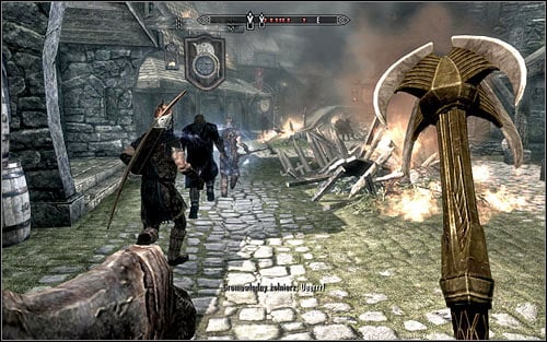 The battle begins as soon as you enter the city (the above screen) - Battle for Solitude | Stormcloak Rebellion Quests - Stormcloak Rebellion Quests - The Elder Scrolls V: Skyrim Game Guide