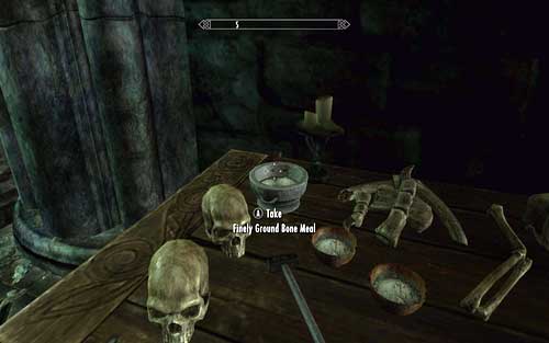 The Finely Ground Bone Meal lies in a silver bowl below a mammoth skull - Chasing Echoes - p. 2 - Vampire Lord path - The Elder Scrolls V: Skyrim - Dawnguard - Game Guide and Walkthrough