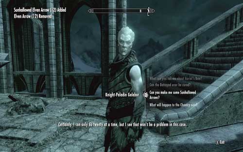 In order to create the Sunhallowed Arrows, speak to Gelebor once again - Touching The Sky - p. 4 - Vampire Lord path - The Elder Scrolls V: Skyrim - Dawnguard - Game Guide and Walkthrough