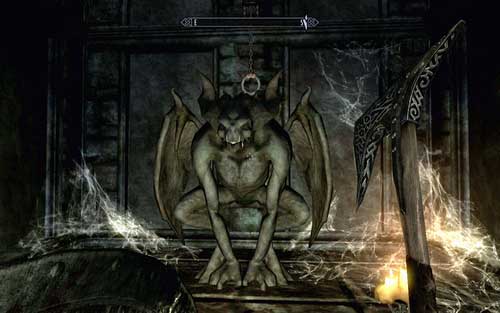 Head to its other side, go up the stairs and pull the chain above the gargoyle - Chasing Echoes - p. 2 - Dawnguard path - The Elder Scrolls V: Skyrim - Dawnguard - Game Guide and Walkthrough