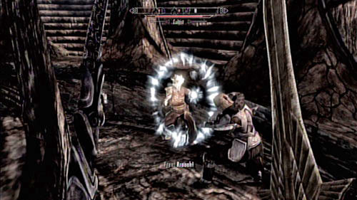 Before you manage to do anything, the gate will open and two Cultists will head out - Skyrim Dragonborn: Talk to Frea - part 1 - Skyrim Dragonborn: Main story mode - The Temple of Miraak - The Elder Scrolls V: Skyrim - Dragonborn Game Guide