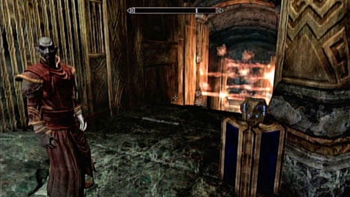 Head to the location pointed by the mage and use the Cube on the pedestal - Skyrim Dragonborn: Restore the steam supply to the Dwemer reading room - Skyrim Dragonborn: Main story mode - Path of Knowledge - The Elder Scrolls V: Skyrim - Dragonborn Game Guide