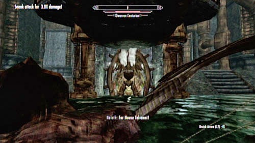 Cross the lowered bridge and return to the main room of the fortress (Nchardak Great Chamber) - Skyrim Dragonborn: Restore the steam supply to the Dwemer reading room - Skyrim Dragonborn: Main story mode - Path of Knowledge - The Elder Scrolls V: Skyrim - Dragonborn Game Guide