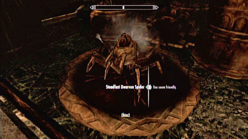 If you pull the lever in the middle of the room, you will open a stash with a friendly mechanical spider - Skyrim Dragonborn: Kagrumez - Skyrim Dragonborn: Unmarked missions - The Elder Scrolls V: Skyrim - Dragonborn Game Guide