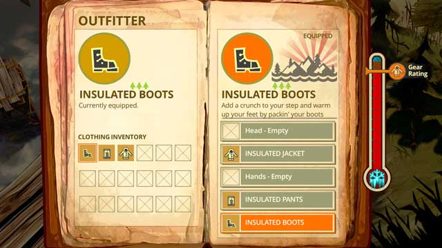 Gear rating meter shows you to what extent your current outfit protects you from cold. The lower it is the easier it is to retain appropriate body temperature. - How to maintain body temperature? - Survival - The Flame in the Flood - Game Guide and Walkthrough