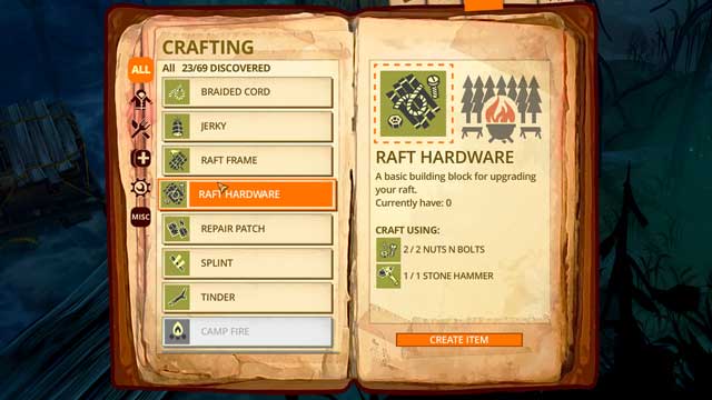 To start crafting from your inventory, go to the Crafting tab, and then select the item you want to make - How to craft items? - Crafting - The Flame in the Flood - Game Guide and Walkthrough
