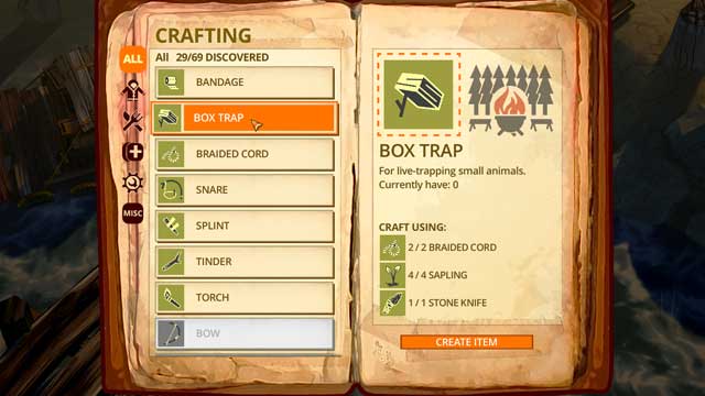 To procedure is identical as in the case of the snare trap - How to hunt rabbits? - Crafting - The Flame in the Flood - Game Guide and Walkthrough