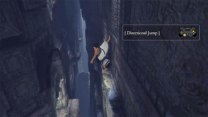 You will enter a narrow location with a chasm along the middle - Cross the first ruins using the mirror | Walkthrough - Walkthrough - The Last Guardian Game Guide