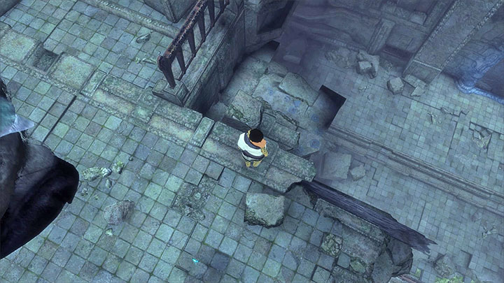 Climb down to the lower level of the chamber and let Trico deal with the armored knights. - Solve the blue fumes puzzle and continue exploring the ruins | Walkthrough - Walkthrough - The Last Guardian Game Guide