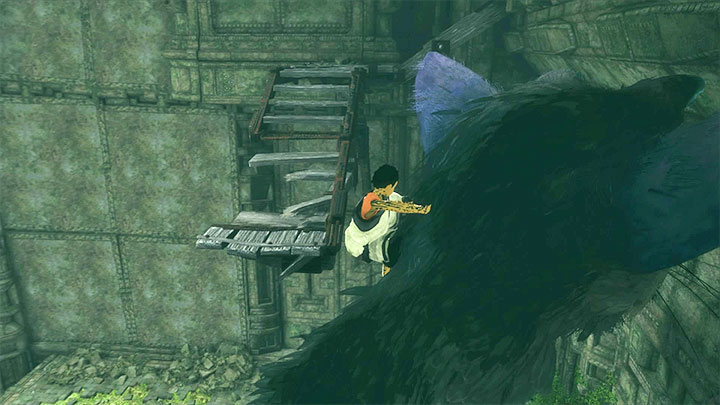Make sure that you have climbed onto Trico and command him towards the destroyed bridge shown in screenshot 1, connecting this part of ruins with another one that used to be inaccessible - Teach Trico to carry out commands | Walkthrough - Walkthrough - The Last Guardian Game Guide