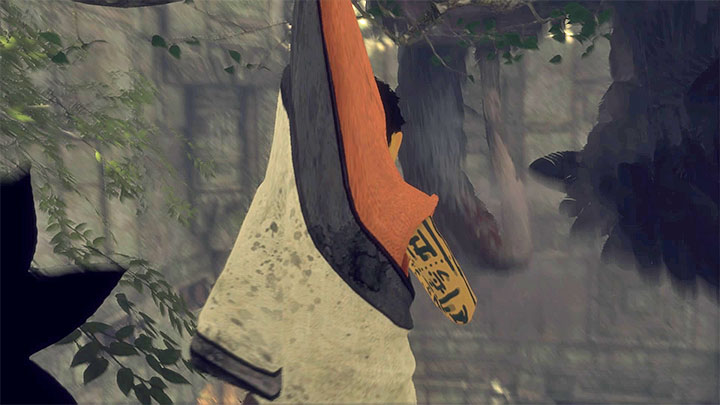 After he takes a jump, Trico has to be above the boy - Free yourself after the fall and bring Trico a barrel | Walkthrough - Walkthrough - The Last Guardian Game Guide